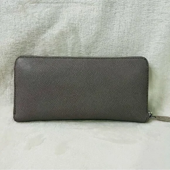 Michael Kors Large Pebbled Leather Continental Wallet Grey Zip Around